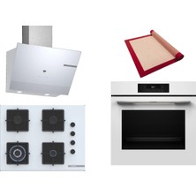 Bosch Beyaz 3 Lü Ankastre Set 553 ( HJG852YW0T - POH7C2P31O - DWK67PJ20T  ) 67CM Wok Bek Ocak - 3D Fry Hava ile Kızartma - Pişirme Matı ile