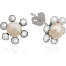 Akıllı Durak 925 Ayar Gümüş Inci Çiçek Çivili Küpe EA1160185 (491)