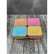 Akıllı Durak 4 Bölmeli Gold Standlı Cam Kahvaltılık Çerezlik Sunumluk Renkli (491)