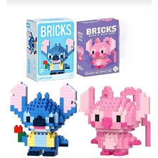 Dek Brıcks Premium Stitch Elinde Çiçek ve Angel Figür Yapboz Puzzle 2'li Set Hobi Hediye Sevgili