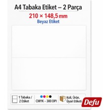 Defu 210 x 148,5 A4 Ikiye Bölünmüş Hali 50 Yaptak 100 Adet Kuşe Parlak Yapışkanlı Etiket