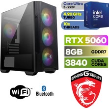 MSI Şafak-Gaming Pc Ddr5-Rtx 5060 8gb – Ultra 5 225F – 32 GB Ddr5 Ram – 1 Tb M.2 SSD 5000 4000 –windows 11 Pro-
