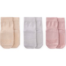 Cigit Üçlü Emekleme ve Kaymaz Çorap 1-4 Yaş Pudra ,kum, Beyaz