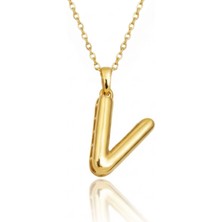 Hakan Mücevherat V Harfi Balon Model 14 Ayar Altın Kolye