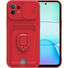 Xiaomi Mi 11 Lite Kılıf Zuma Kartvizitli Yüzüklü Silikon - Kırmızı