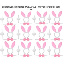 Pembe Tavşan Kostüm Seti – Taç, Papyon, Ponpon (12’li Paket)