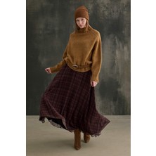 HE-QA Şifon Ekose Etek Camel