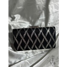 El Yapımı Tel Kırma Abiye Çanta – Siyah Silver (Petek Tül)