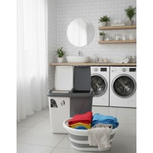 Buclee 60 Lt Iki Bölmeli Kirli Çamaşır Sepeti & 27 Lt Katlanabilir Sele Takımı | Banyo Düzenleyici Takım