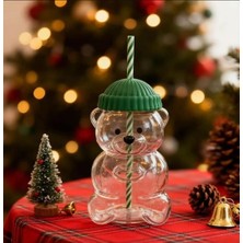 Newstore Home Barista Pipetli Cam Bardak Soğuk Içecek Bardağı Ayıcıklı Bardak 550 ml