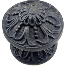 Antika Tarz Dekoratif Pirinç Çiçekli Kapı Tokmağı - 80 mm Çap, Oksit