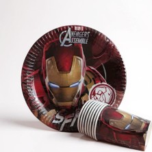Cadde Süs Iron Man Temalı Tabak Bardak 8'li Set
