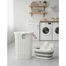 Buclee 65 Lt Halatlı Kirli Çamaşır Sepeti ve 27 Lt Katlanabilir Çamaşır Selesi Ikili Set|banyo Düzenleyici