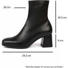 Yazın Ayakkabıları Siyah Mat Cilt Yanı Fermuarlı Kalın Topuklu Streç Bot