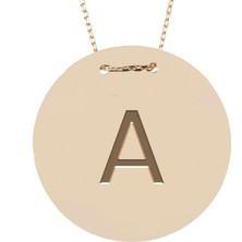 Hakan Mücevherat A Harfi Yuvarlak Plaka 14 Ayar Altın Kolye