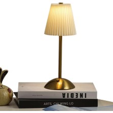 Luna Plise Gold Abajur  Şarj Edilebilir Beyaz