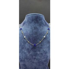 KirLinova Mavi Taş & Inci Detaylı Minimal Kolye -Saks