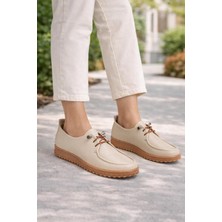 Aymood Bağcıklı Kadın Günlük Ayakkabı - Konforlu ve Şık Tasarım, Rahat Taban Krem Cilt