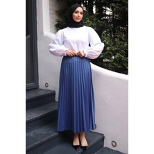 İmaj Butik Indigo Bel Lastikli Piliseli Etek