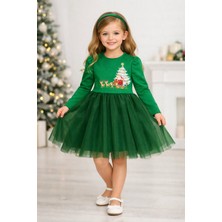 Palmero Kız Elbise Tütülü Yeşil Kurdeleli