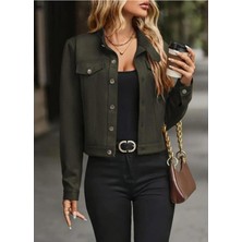 Aymood Kadın Uzun Kollu Önden Düğmeli Kısa Süet Ceket