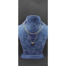 KirLinova Kalp Figürlü Çift Katmanlı Gold Görünümlü Kolye -Altın