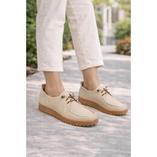 Aymood Bağcıklı Kadın Günlük Ayakkabı - Konforlu ve Şık Tasarım, Rahat Taban Krem Süet