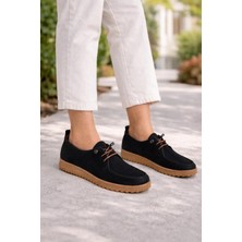 Aymood Bağcıklı Kadın Günlük Ayakkabı - Konforlu ve Şık Tasarım, Rahat Taban Siyah Süet