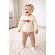 The Secret Desire Çiçek Detaylı Kız Çocuk Triko Takım (Kazak + Pantolon) 9-12 Ay