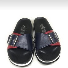 Mulex Kadın Lacivert Kırmızı Tokalı Terlik