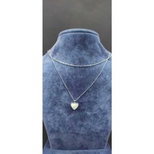 KirLinova Küçük Kalp Figürlü Gümüş Renk Çift Zincir Kolye -Gümüş