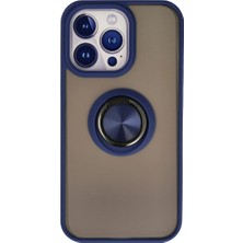 Iphone 15 Pro Kılıf Montreal Yüzüklü Silikon Kapak - Lacivert