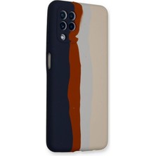 Platin Store Pilatin  Samsung Galaxy A22 Kılıf Ebruli Lansman Silikon - Lacivert-Krem Zeyd