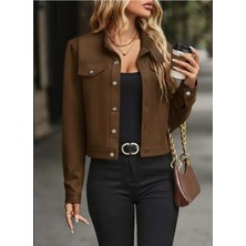 Aymood Kadın Uzun Kollu Önden Düğmeli Kısa Süet Ceket