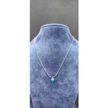 KirLinova Turkuaz Kalp Taşlı Minimal Çelik Kolye -Gümüş