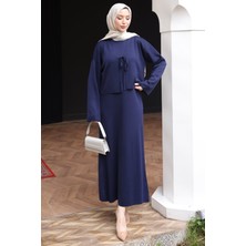 İmaj Butik Lacivert Merserize Triko Hırka Elbise Ikili Kombin Takım