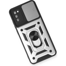 Platin Store Pilatin  Samsung Galaxy A03S Kılıf Pars Lens Yüzüklü Silikon - Gümüş Zeyd