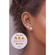 Sacce Scarves & Accessories Tektaşlı 3'lü Set Çelik Piercing Tragus Helix Kıkırdak Lob Burun 6 mm Gold