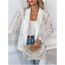 Aymood Kadın Uzun Kollu Yakalı Önü Açık Dantelli Ceket