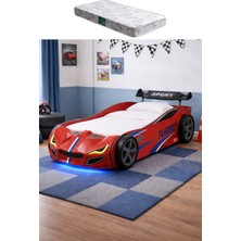 Setay Arabalı Yatak, Turbo Gtı Rüzgarlıklı Ledli Arabalı Çocuk Yatağı - Kırmızı - 1 Adet Comfort Yatak