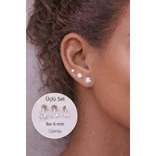 Sacce Scarves & Accessories Tektaşlı 3'lü Set Çelik Piercing Tragus Helix Kıkırdak Lob Burun 6 mm Gümüş Renk