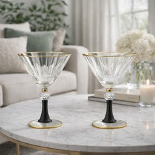 Hubart Regalia 2’li Set Siyah Ayaklı Gold Detaylı Şeffaf Cam Tatlı, Dondurma & Kokteyl Sunum Kadehi