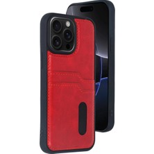 Iphone 15 Pro Max Kılıf Sara Kartvizitli Deri Kılıf - Kırmızı