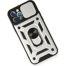 Platin Store Pilatin  iPhone 12 Pro Kılıf Pars Lens Yüzüklü Silikon - Gümüş Zeyd