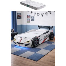 Setay Arabalı Yatak, Turbo Gtı Rüzgarlıklı Ledli Arabalı Çocuk Yatağı - Beyaz - 1 Adet Comfort Yatak
