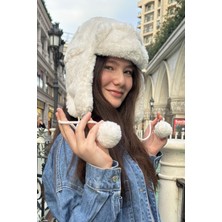Mollycrush Genç Beyaz Peluş Pilot Şapka | Uniseks Kışlık Ushanka Tarzı