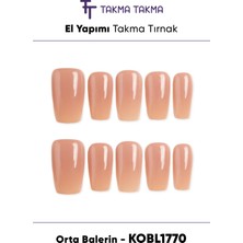 Takma Takma KOBL1770 Orta Balerin 10'lu Tekrar Kullanılabilir El Yapımı Protez Takma Tırnak - Ten Rengi-S