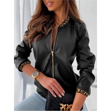 Aymood Kadın Uzun Kollu Ribanalı Önden Fermuarlı Deri Ceket