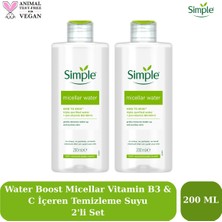 Simple Kind To Skin Micellar Ovalama Gerektirmeyen Gözenek Açıcı Nem Makyaj Temizleme Suyu 200 ml 2'li Set