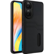 Oppo A38 Sara Kartvizitli Deri Kılıf - Siyah